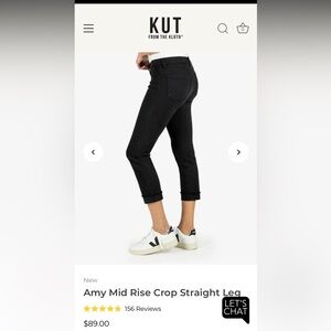 KUT from the Kloth Amy Mid Rise Crop Straight Leg Black Super Soft & Stretchy 4